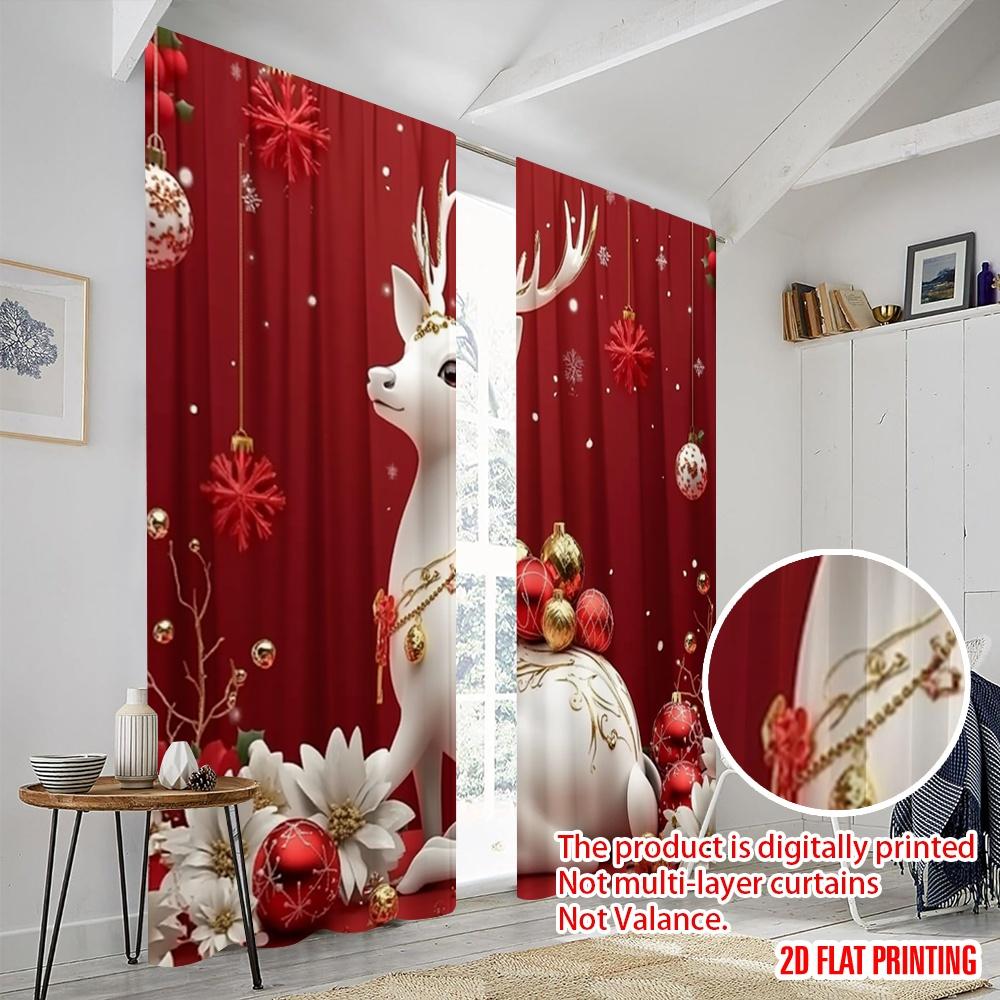 2pcs,2D Plane Printing Contemporary Curtains White Christmas Reindeer Polyester (without Rod) Festive Use for Kitchen Living