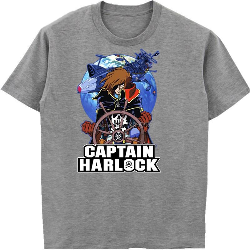 Koszulka Anime Kapitan Harlock Męska Bawełniana Krótki Rękaw Koszulka Hip Hopowe Koszulki Fajne Góry Harajuku Streetwear Fitness