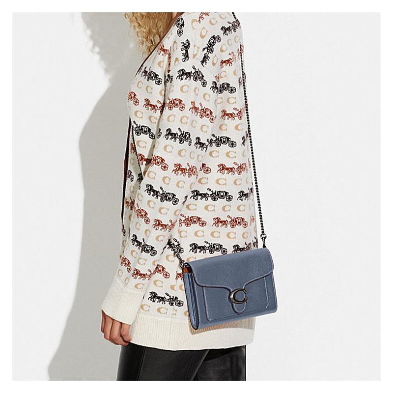 Coach Tabby 20 Solid Color Chain Polished Pebbled Leather Clutch Shoulder Crossbody Bag Small Women's Denim Blue