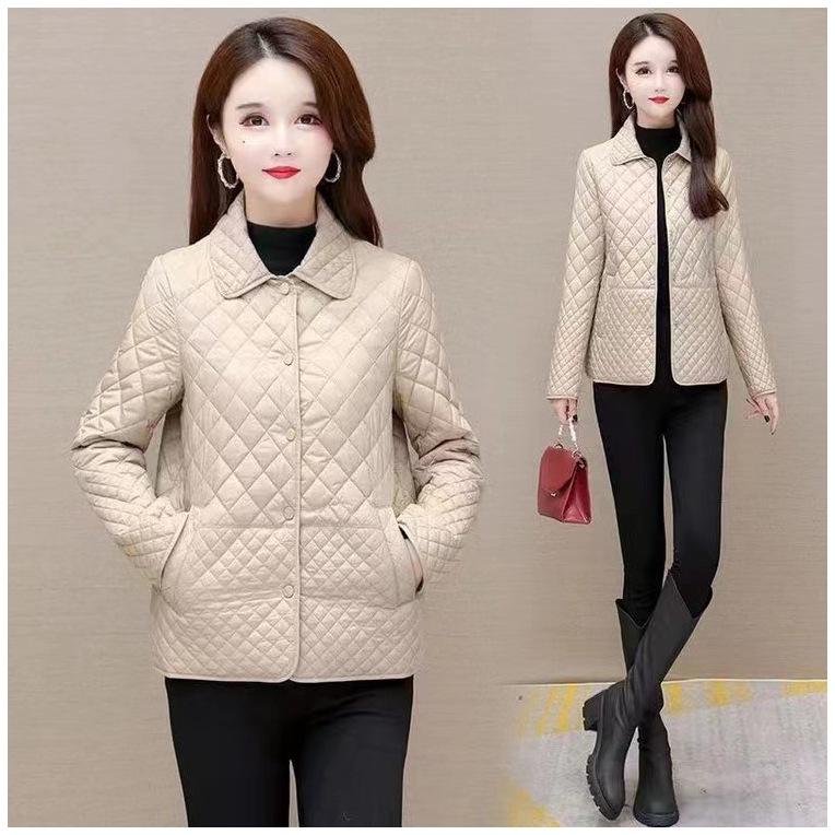 Autumn and Winter New Rhombus Plaid Padded Light Coat Women's Short Winter Korean Version Loose Casual Thin Coat