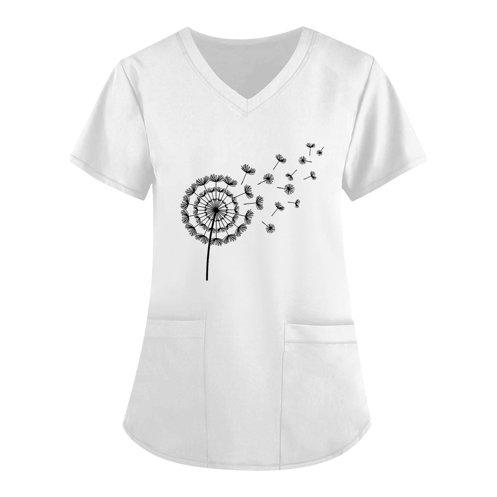 

Жіночий модний робочий одяг з V-подібним вирізом і короткими рукавами з принтованими кишенями XXXXXL білий