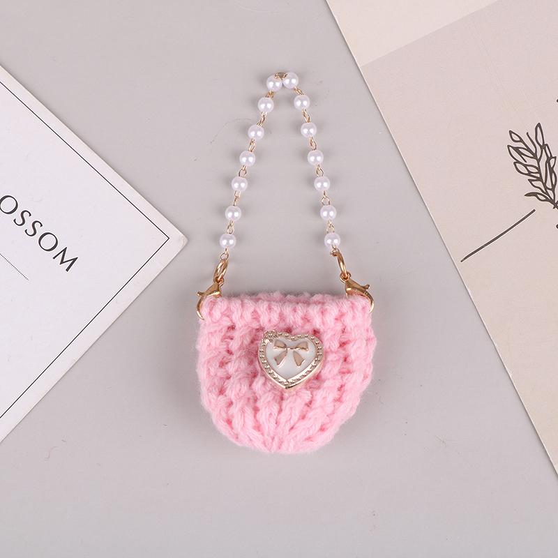 

1/12 кукольная мини-вязаная сумка через плечо с жемчужной цепочкой сумка через плечо кукольные аксессуары для украшения кукольного домика розовый