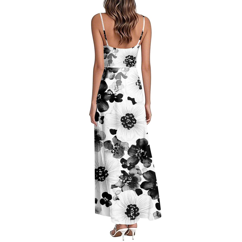 Women's Summer Casual Fashion Print Dresses V-Neck Sleeveless Dresses