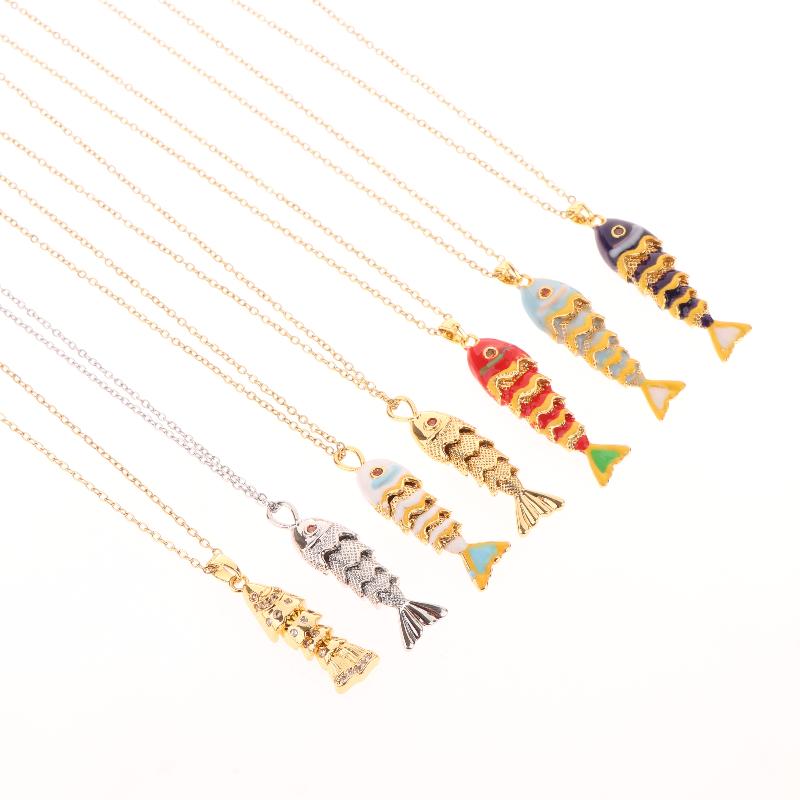 Collar con colgante de pez colorido de la serie Verano Océano, joyería de pez dorado moderna personalizada, regalo