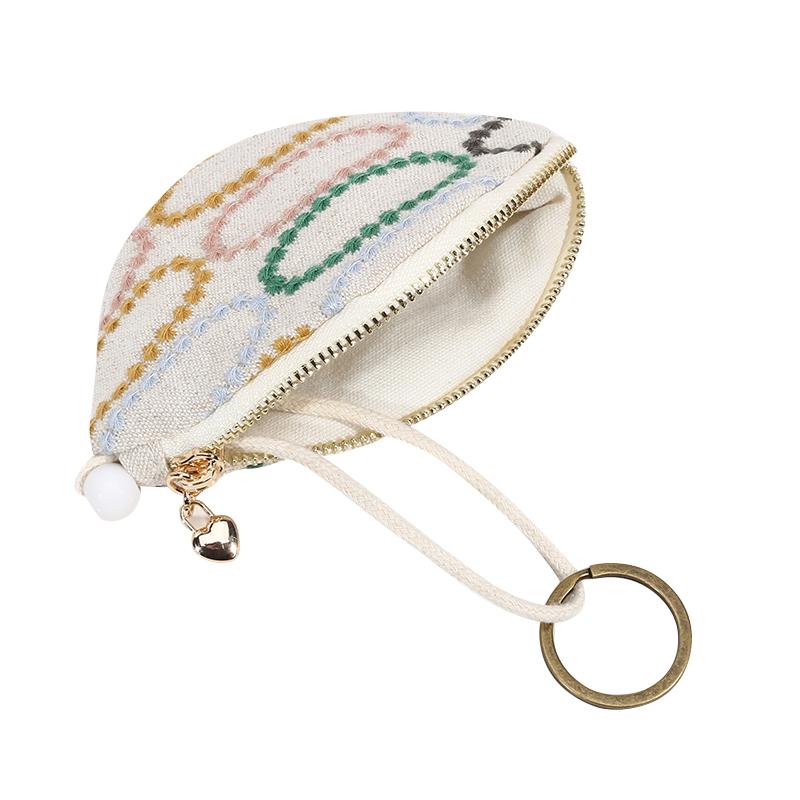 New Embroidered Mini Coin Purse Small Cotton Keychain Pendant Pouch Zipper Car Key Bag Portable Ethnic Flower Style Bag for Girl
