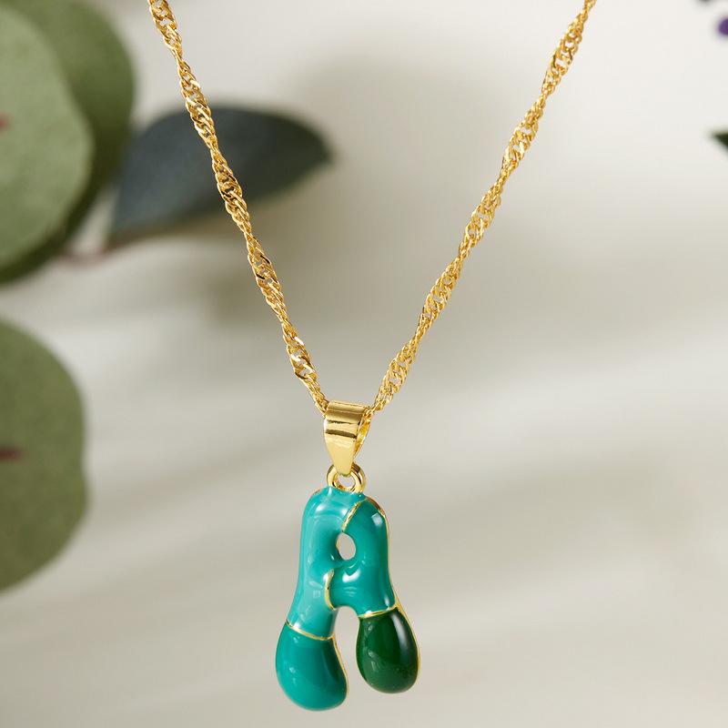 Colorful Bubble Initial Pendant Necklace - 26 Letter Clavicle Chain Jewelry
