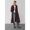 Doppelreihiger Trenchcoat für Damen mit Stehkragen, Taillengürtel, lockerer Passform, langer Länge, übergroße Oberbekleidung in einfarbigen Farben