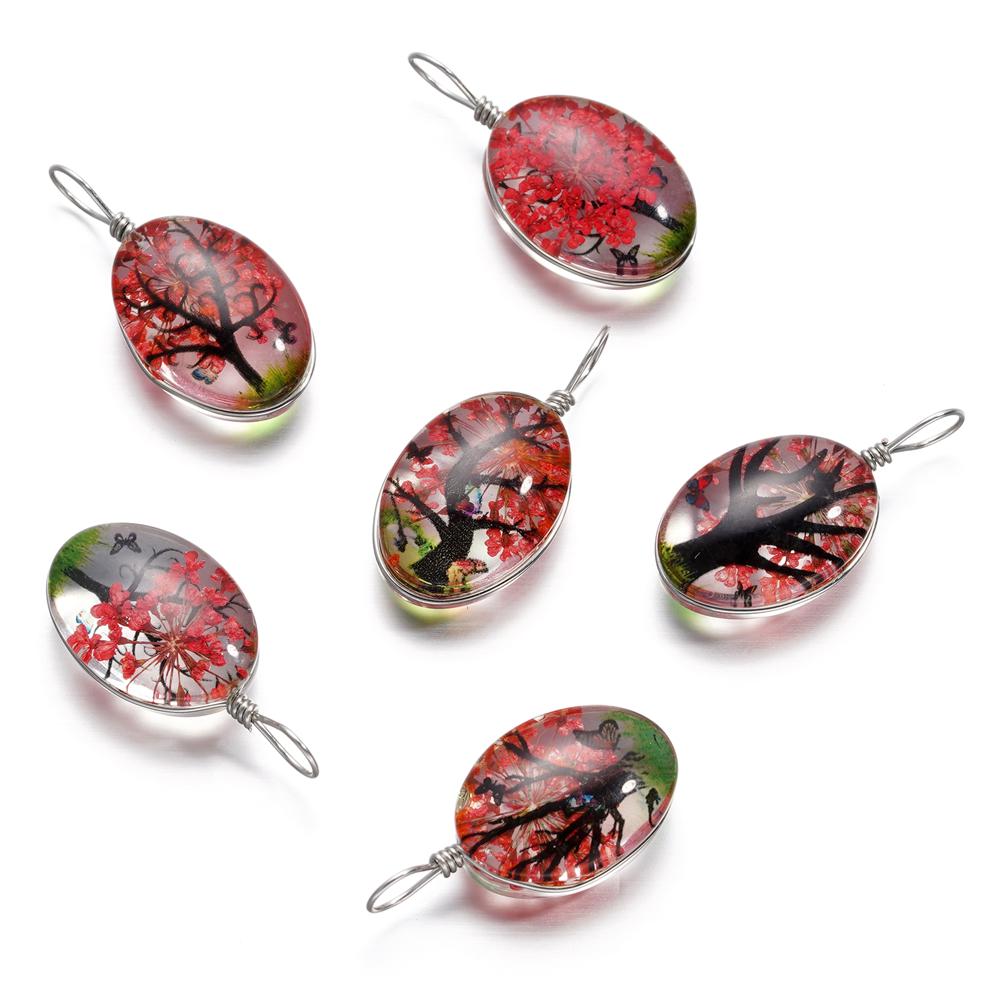 5pcs/lot 13*27mm Hot Sale Crystal Glass Real Dried Flower Oval Pendant for DIY Handmade Jewelry Bracelet Necklace Accessories