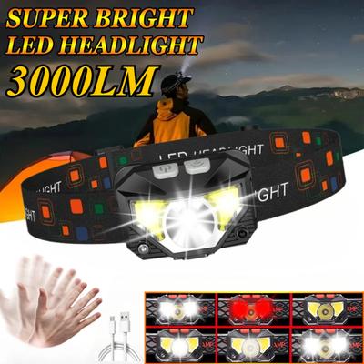 8 Modi LED Stirnlampe Freihändig Bewegungssensor Leistungsstarke Stirnlampe Kopfleuchte COB Taschenlampe Camping Angeln LED Kopflicht