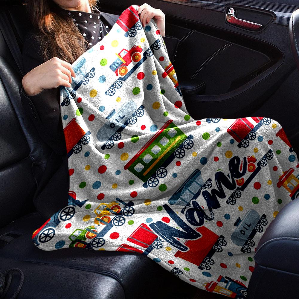Custom Name Cute Cars Theme Printed Blanket - Perfect for Couch, Bed, Travel & Outdoor Use | Machine Washable, Cozy & Durable.