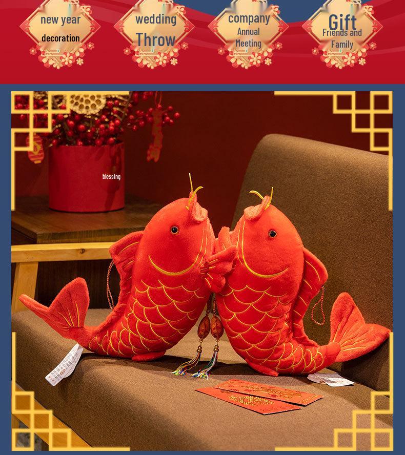 Red New Year Koi Fish Plush Pillow - Festive Decoration & Gift for Spring Festival
