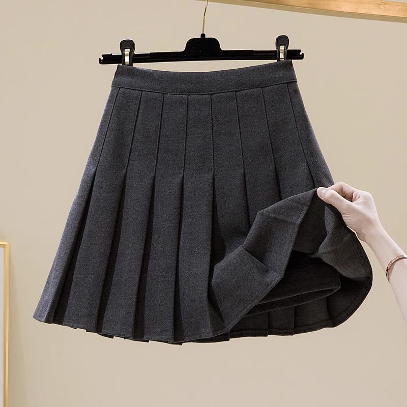 Women's Wool Pleated A-Line Skirt - Autumn/Winter 2025 - High Waist, Slim Fit, School Style, Thick JK Short Skirt
