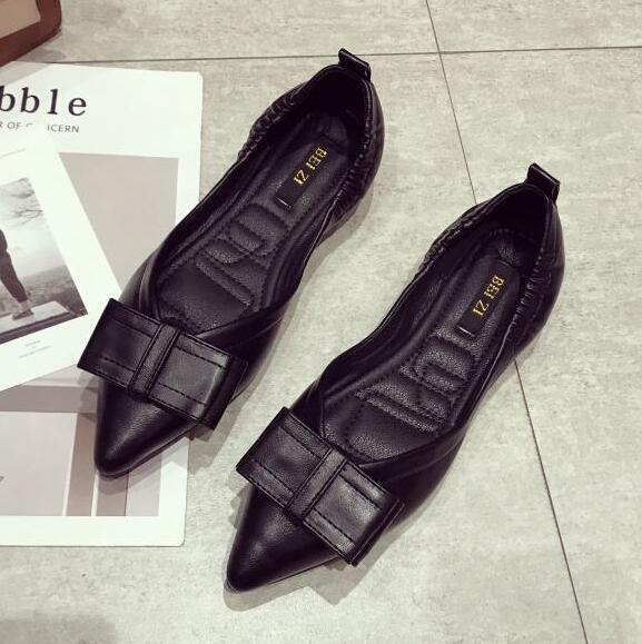 

Модные удобные черные туфли-лодочки для женщин, балетки с острым носком, неглубокие, с бантом, эластичные слипоны, лоферы, мокасины из мягкой кожи 5 чёрный