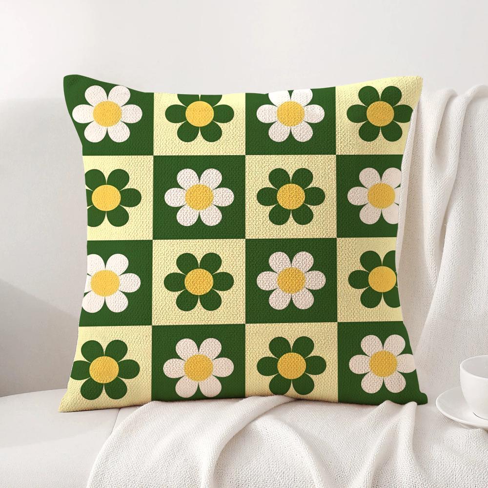 Sweet Geometrical Florals Cushion Cover Natural Linen Organic Fabric DoubleSided Printing Sofa Home Decor Gift Pillow Cover
