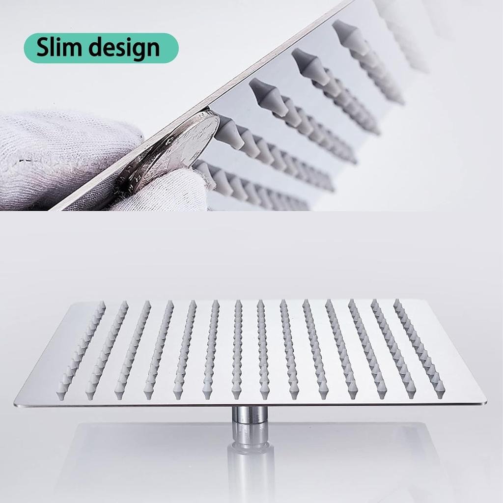 Rain Shower Head 12 inch (30x30cm) High Flow Large Rainfall Shower Head with Self-cleaning Silicone AISI 304 Waterfall Showerhead Ceiling or Wall