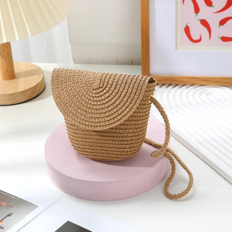 Cute Grass Woven Children's Handbag Handmade Rattan Little Girl Crossbody Fashi Cute Wallet Summer Beach Shoulder Bags