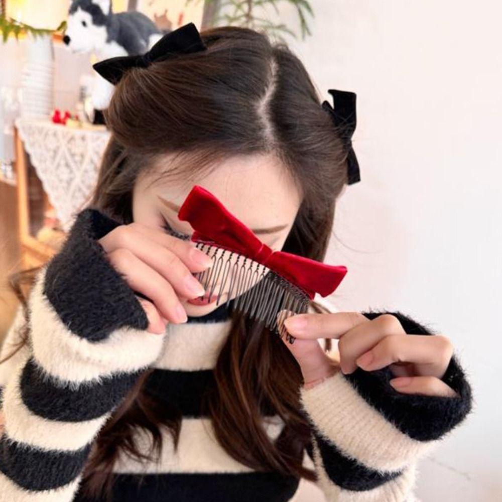 Red Velvet Bowknot Hair Clip Hair Comb Bow Hairpin Sweet   Student