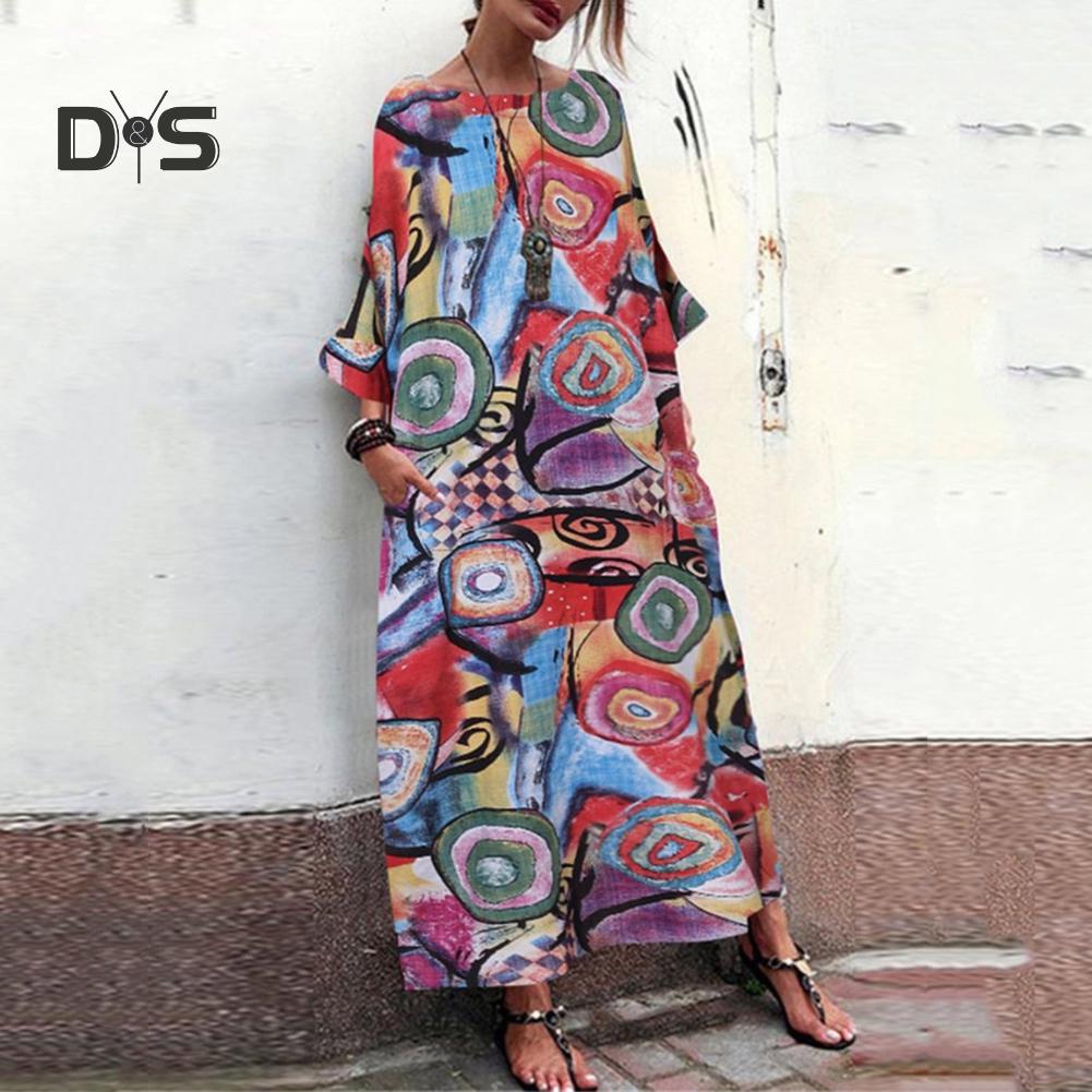 Donna Vintage Estate Casual Abito Donna O Collo A Maniera Lunga Floral  Stampa Lunghi Abiti Sciolti Lunghi acquista in modo economico — spedizione  gratuita, recensioni reali con foto — Joom