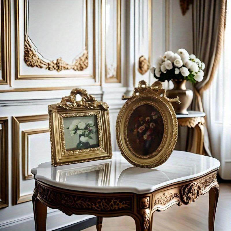 European Style Retro Carved Floral Resin Photo Frame Gold Color Square Design for Desktop Display and Wall Hanging Home Decor