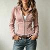 Women's Vintage Slim Fit Long Sleeve Jacket with Lace Trim and Zipper Closure