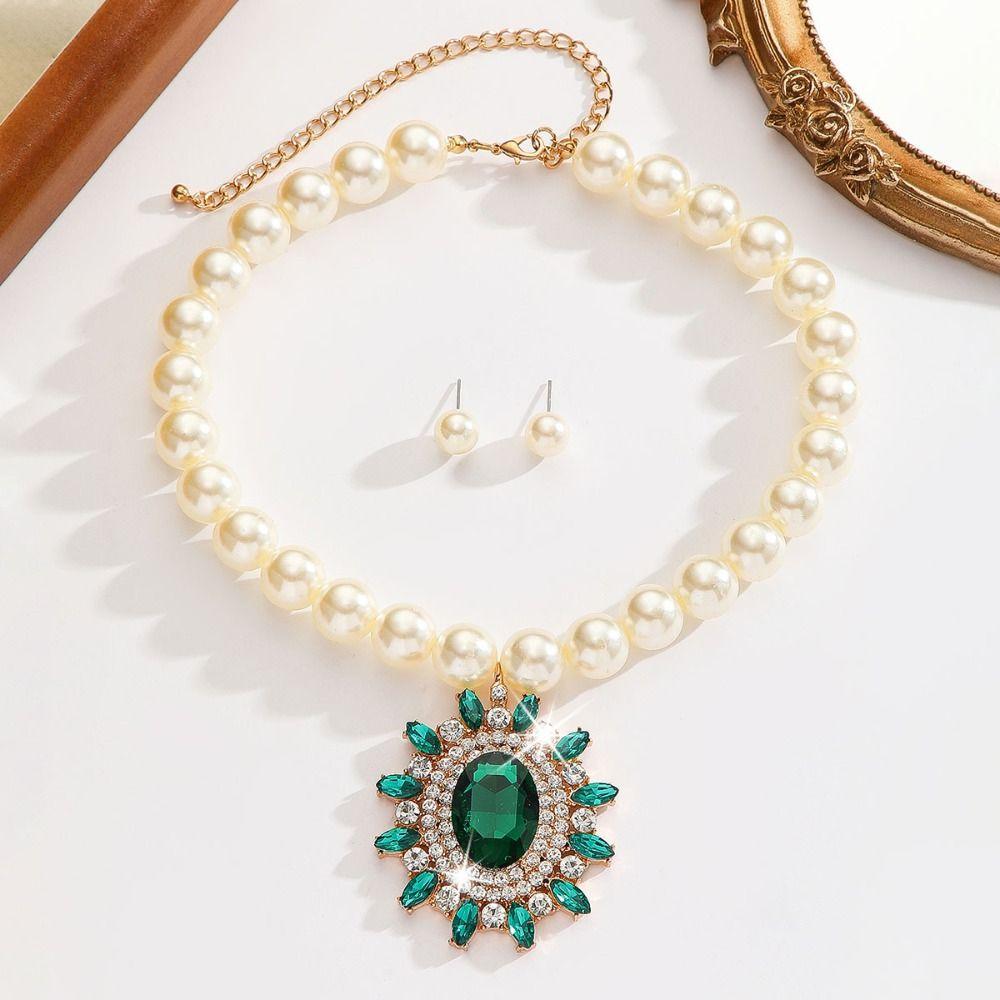 Luxury Necklace Earrings Set Elliptical Crystal Women Jewelry Set  Jewelry Accessories