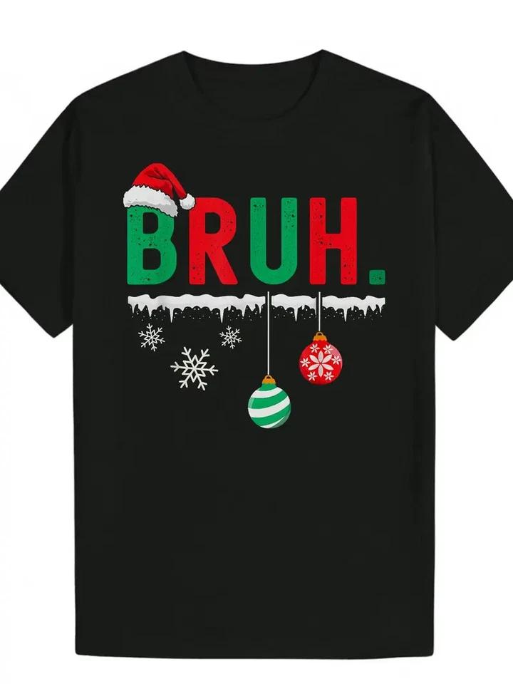 Christmas T-Shirt with Santa Hat & BRUH Graphic L