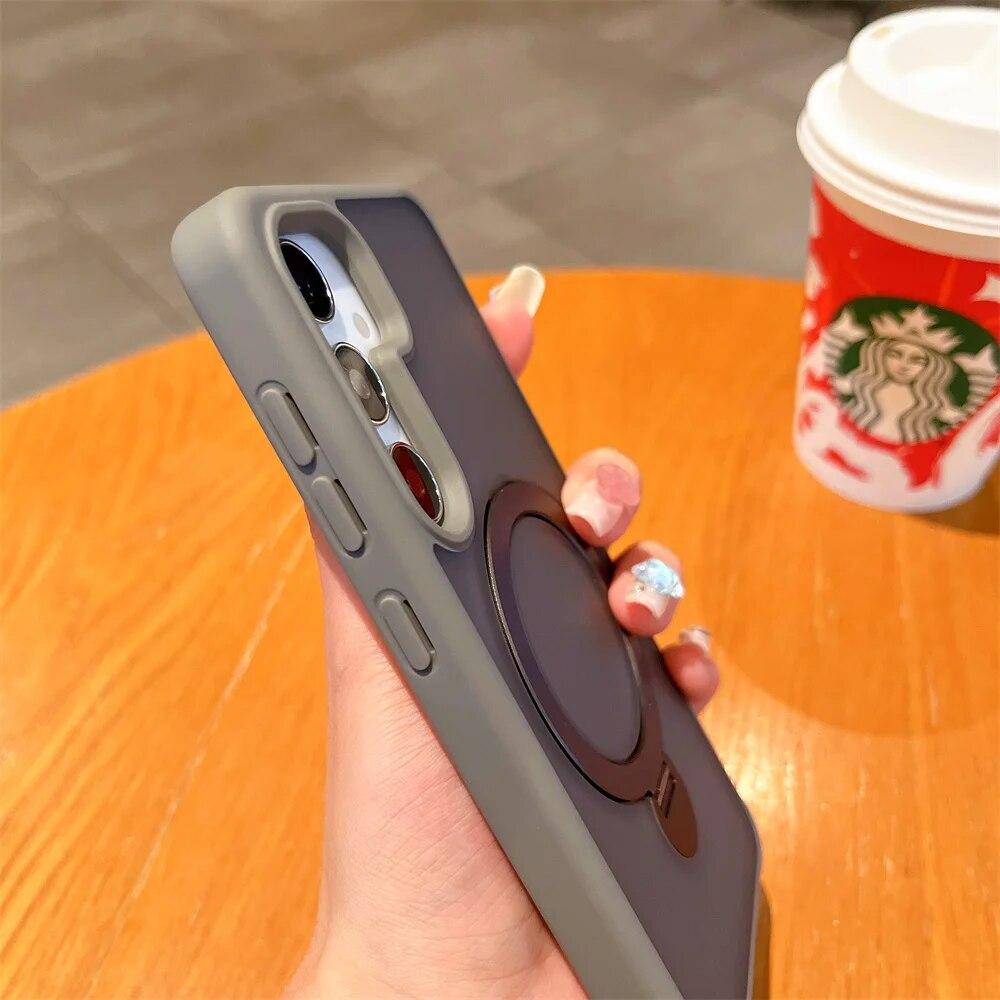 Magsafe Bracket Case for Samsung S24 Ultra S24 Plus S23 Ultra Magnetic Holder Cover for Galaxy S24 Matte Transparent Hard Cover