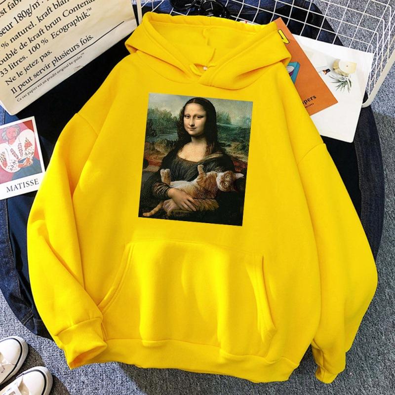 T Shirts Mona Lisa Hugging Cat Kawaii hoodie