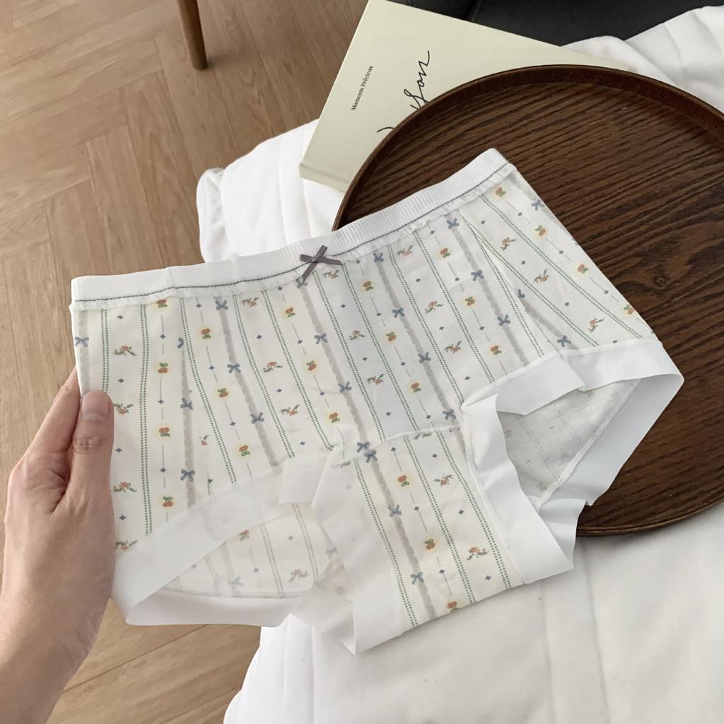 Ladies' Spring and Autumn Sweet Bow Floral Print Pure Cotton Extended Crotch Waist Bag Hip Briefs