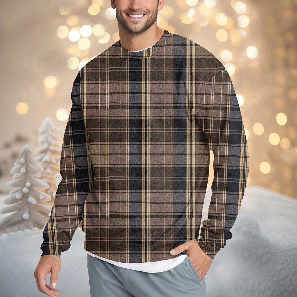 Herren Casual Fashion Bequemes kariertes Pullover-Sweatshirt mit Rundhalsausschnitt