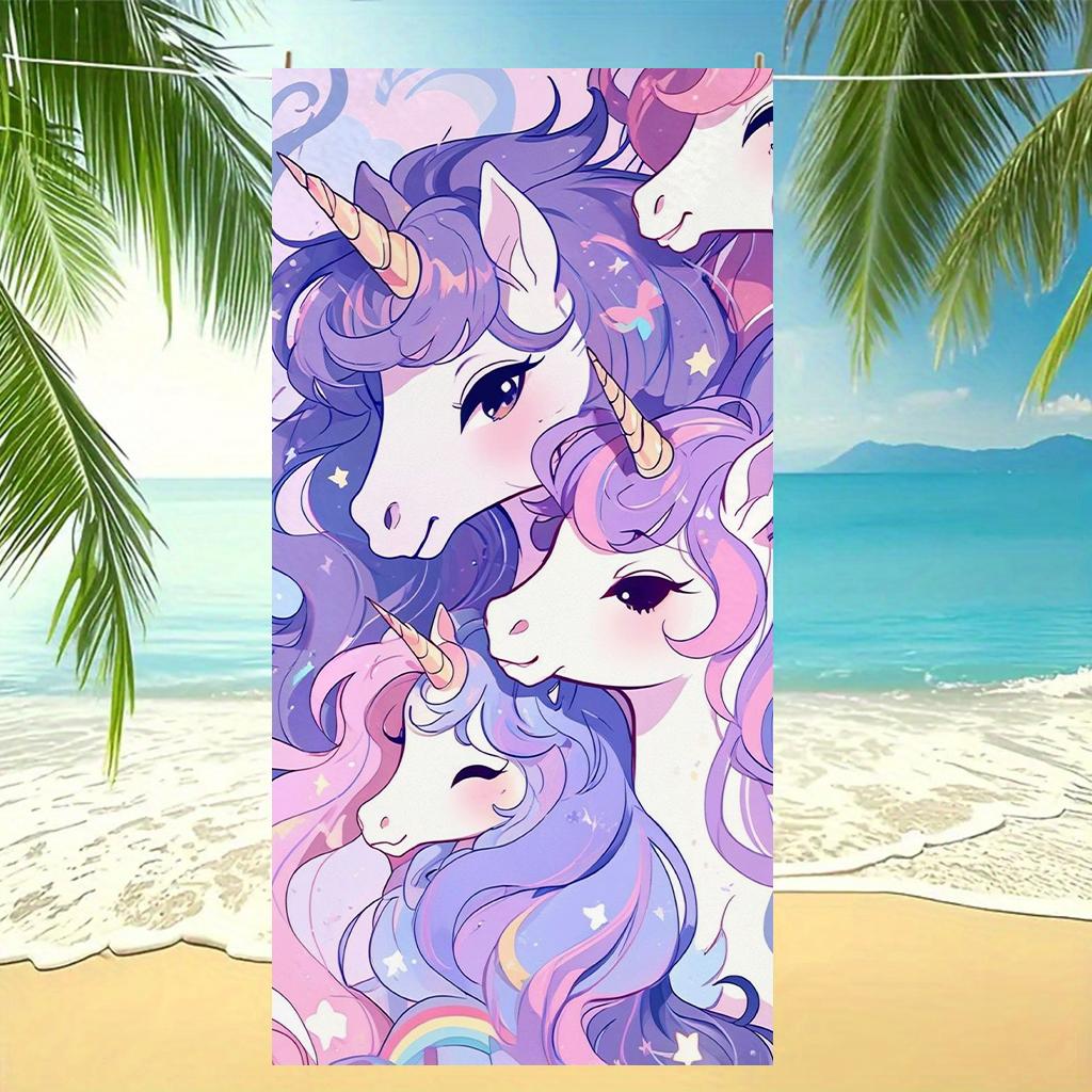 Unicorn Beach Towel, Soft Microfiber Quick Dry Bath Towel, Cute Pink Purple Unicorn Print for Kids Adults 40X60CM