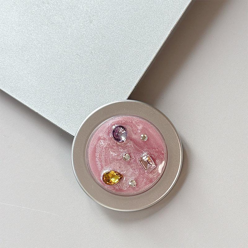 Korean Style Rhinestone Gemstone Phone Holder - Magnetic Round Finger Ring
