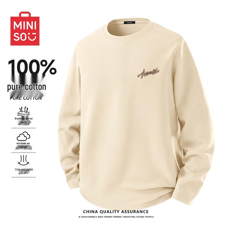 MINISO Men's Pure Cotton Long Sleeve T-Shirt with MK Graffiti Badge