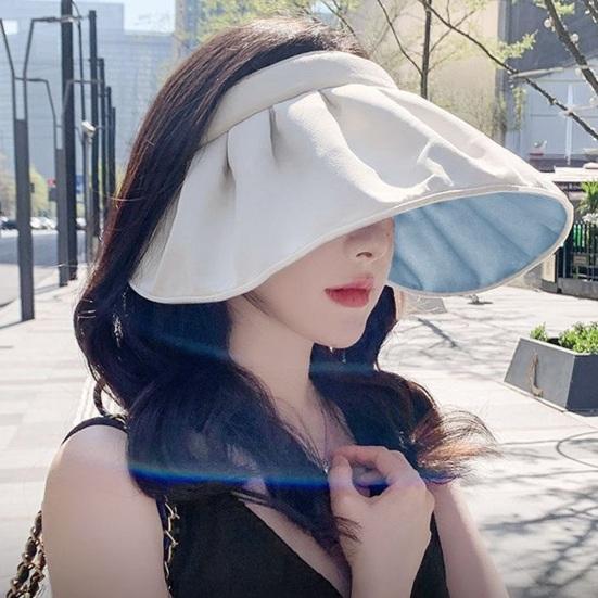 Sun Hat for Women, Wide Brim Sun Visor Hat, UPF50+ Lightweight Foldable Ponytail Sports Cap, Rollable Foldable Empty Top Hat