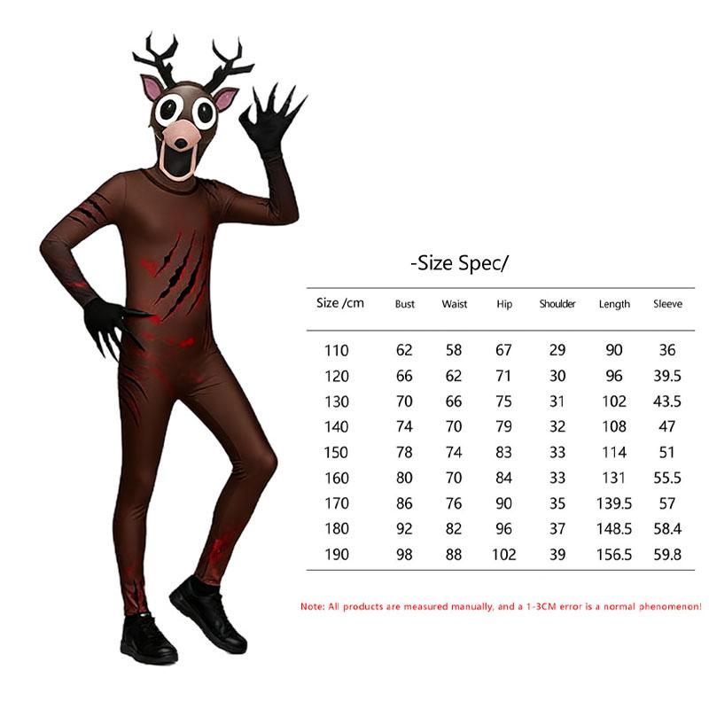 Non-Toxic Hot Children Adult Cosplay 99 Nights Forest Deer Outfit 3D Print Cosplay Costume Halloween Carnival Horror Game Dress Up Suit