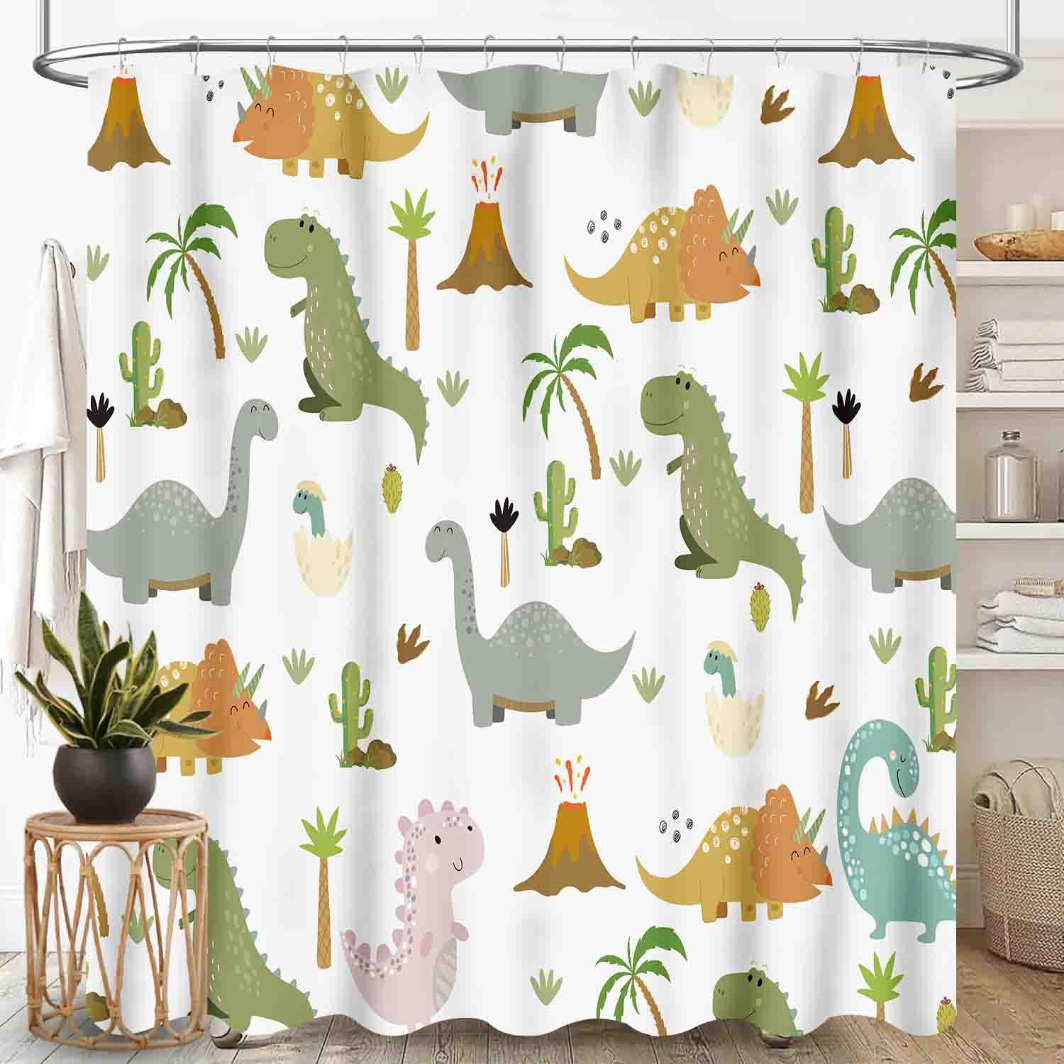 

Funny Dinosaur Shower Curtain For Kids Boys,Cartoon Cool Dino Aesthetics Shower Curtain For Bathroom Polyester Fabric With Hooks W60H190(CM)-1 Pcs