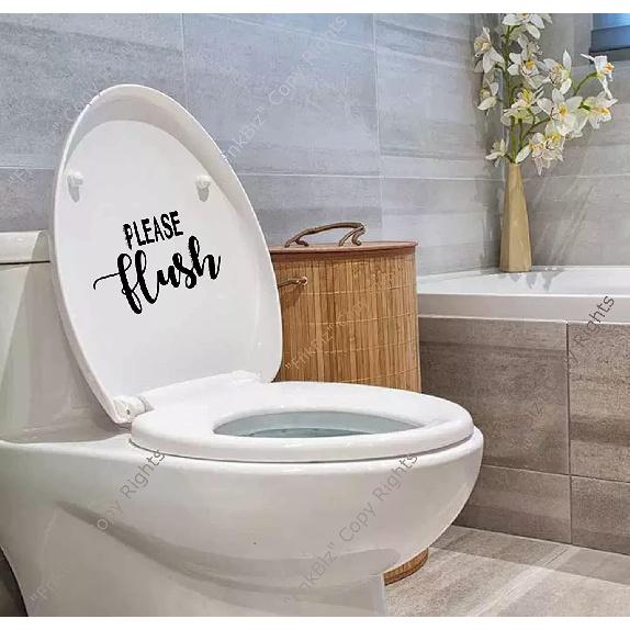 Please Flush Decals for Bathroom Toilet Seats Flushing Reminder Decal Vinyl Sticker, 8.0 Inches Wide x 5.5 Inches Tall, | 01 Black |