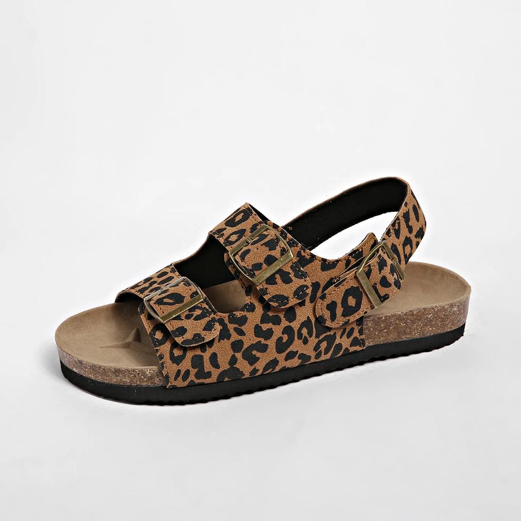 Ladies Shoes Summer Brand Open Toe Women's Slippers Fashion Leopard Print Casual Summer Belt Buckle Plus Size Rome Flat Slippers