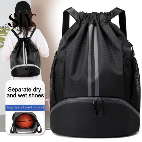 Sports Backpack Drawstring Gym Bag Soccer Basketball Organizer with Separate Shoe Compartment Large Capacity Waterproof Design