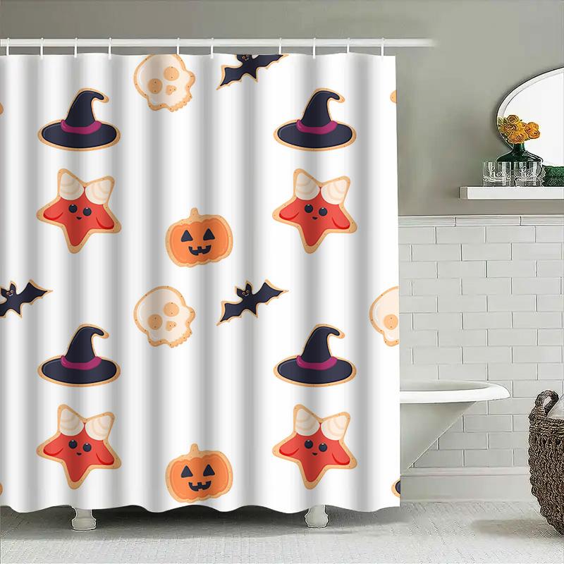 

Tuniu Cute Halloween Bat Stars Pumpkin Shower Curtain For Bathroom Decor W60H190(CM)-1 Pcs