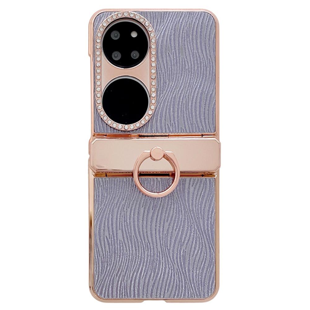 

For Huawei P50 Pocket Case with Ring Holder Ripple Texture Hard PC Electroplating Phone Cover A
