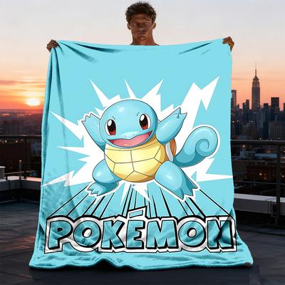 1 stuks Pokemon, Squirtle Buiten Zacht Dekentje Ultra Pluche, Warm, Veelzijdig en Makkelijk te Onderhouden voor Kamperen, en