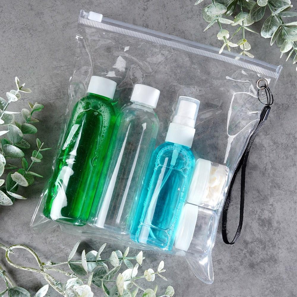 Bottles Travel Containers for Cosmetics for the Plane with a 5-piece Cosmetics Bag.