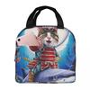 Cat Riding Catana Shark Insulated Lunch Bag for Women Kids Portable Food Boxes Thermal Lunch Box Tote