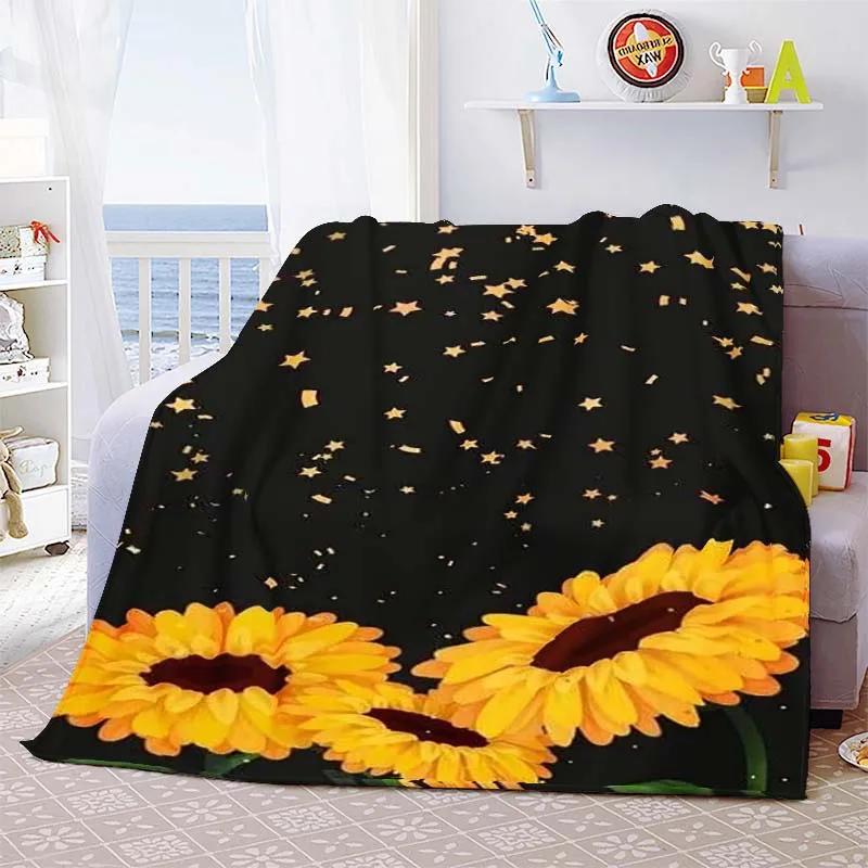 Sunflower Cute Floral Fleece Flannel Blanket Lightweight Comfortable Soft Warm Blanket for Bed Couch Sofa Blanket King Full Size