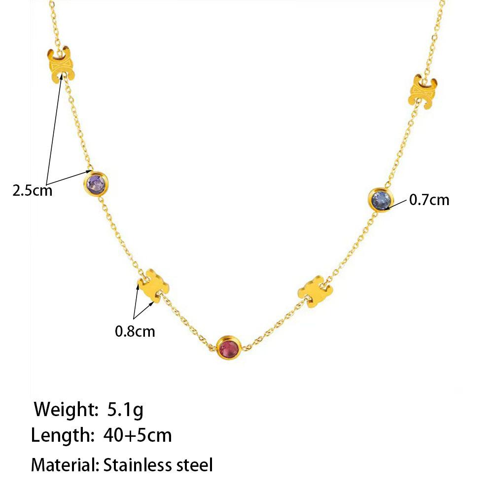 Hot Sale Double C Dopamine Mixed Color Zircon Necklace Electroplating Real Gold Color Retaining Light Luxury Jewelry