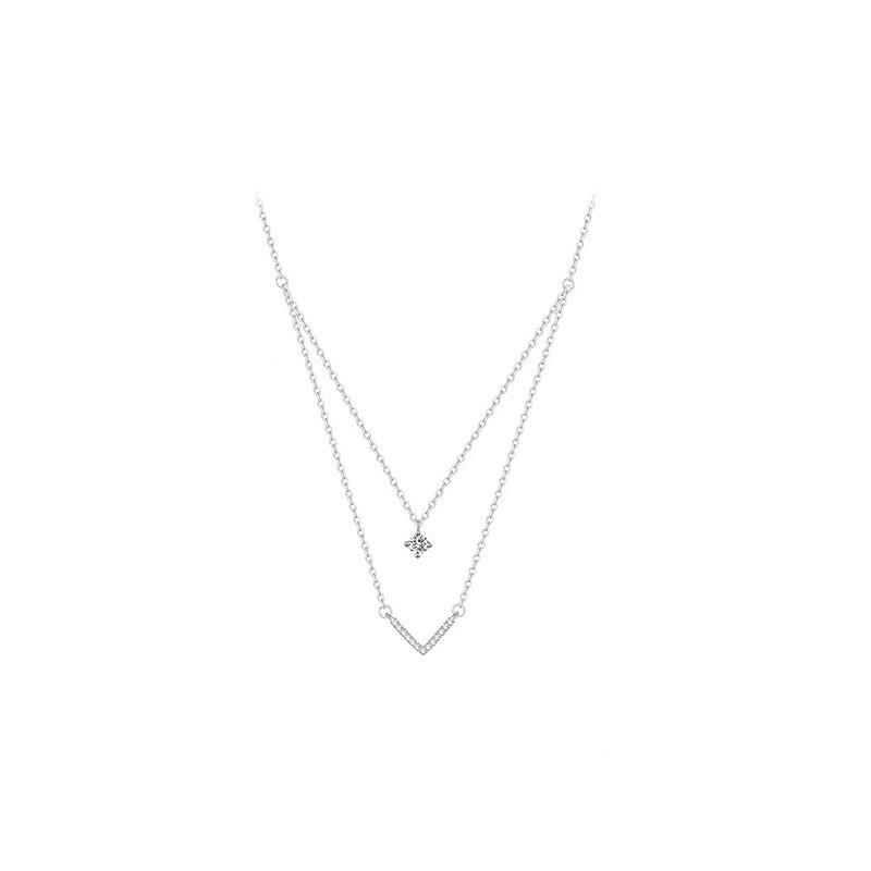 Dvouvrstvý náhrdelník ve tvaru V se zirkony a diamanty - Elegantní korejský styl, letní řetízek na klíční kost pro ženy