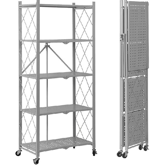 BRIAN & DANY 4-Shelf Foldable Storage Shelves with Wheels, Folding Metal Rack Shelving Unit, Heavy Duty No Assembly Organizer Shelf for Garage,