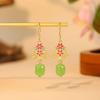 Elegant Wind Flower Enamel Earrings: 925 Sterling Silver, Imitation Jade, Cheongsam Style