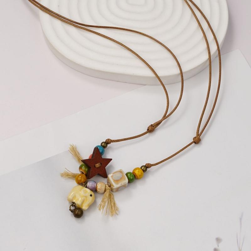 Регулируемое этническое ожерелье, ручной работы, милые животные, керамические бусины, ювелирные аксессуары, подарки A3
